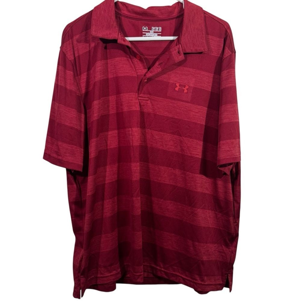 Under Armour Red Striped Athletic Short Sleeve Polo Shirt